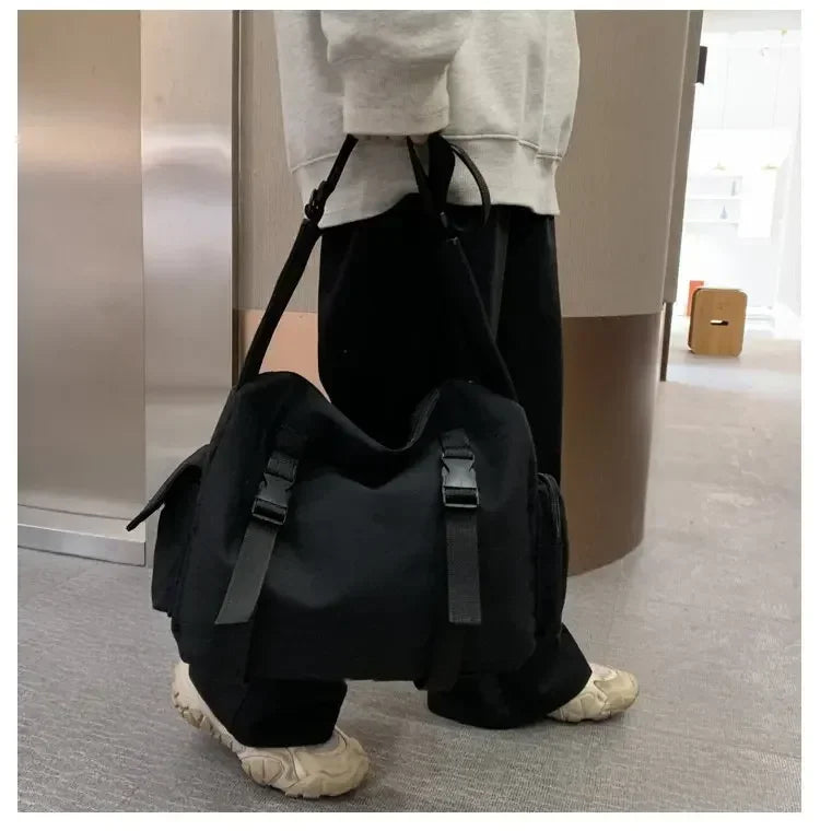 Japanese Harajuku Women Messenger Bag Solid Color Canvas Crossbody Bags Student Large Capacity Handbags Shoulder Bag Bolsos Sac