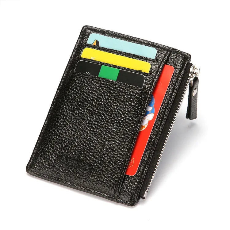 Mini Zipper Card Bag Slim ID Bank Purse Wallet Credit Organizer Portable Small Slim Ultra-thin Short Purse for Men Black