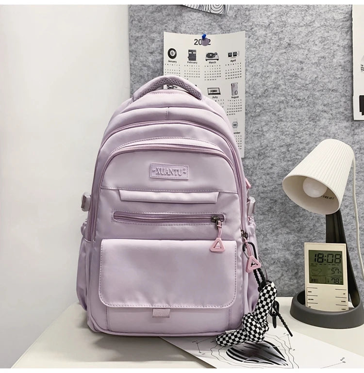 New Simple Student Bag Solid Color Schoolbag Youth Large Capacity Travel Backpack High Quality Canvas Schoolbag Fashion Backpack