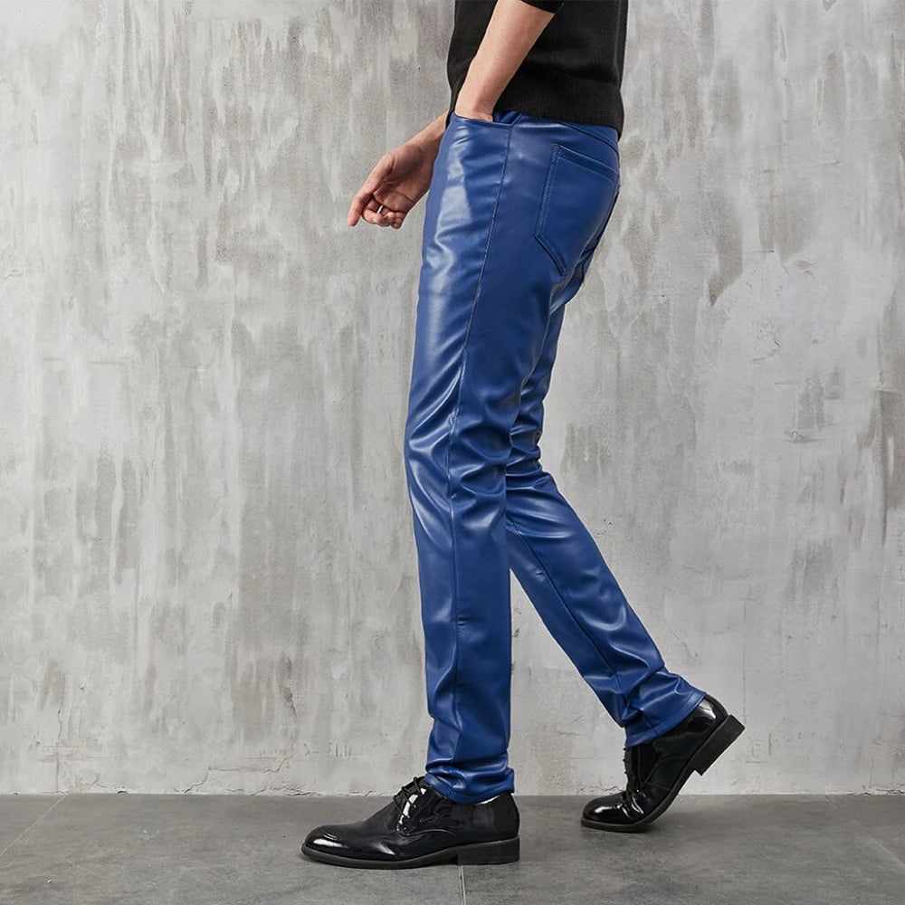 Men's Leather Pants Skinny Fit Stretch Fashion PU Leather Trousers Party & Dance Pants Thin Streetwear