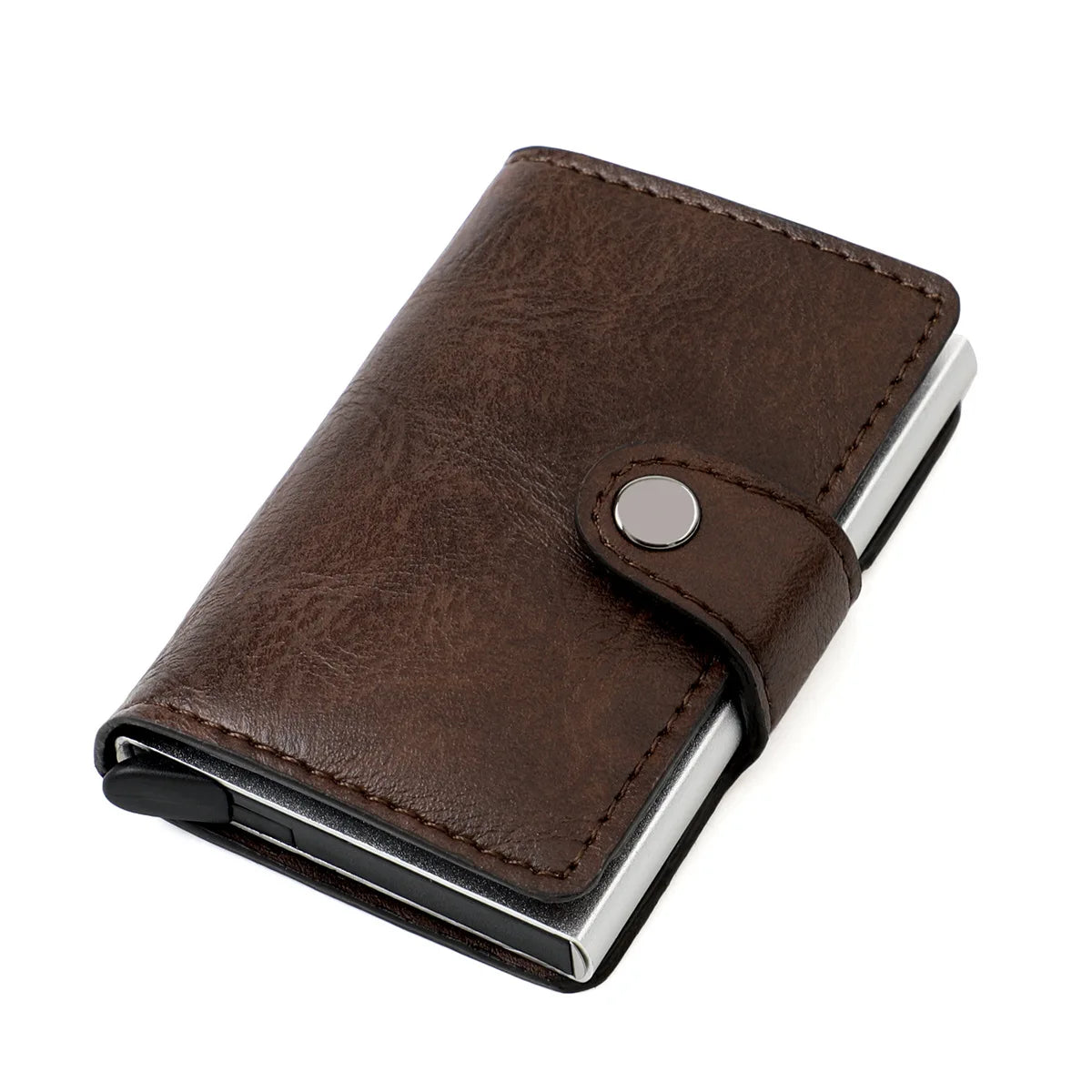 RFID Blocking Credit Card Holder Stainless Steel NFC Anti Scan Business Wallet Genuine PU Leather Purse Money Bag For Men Women