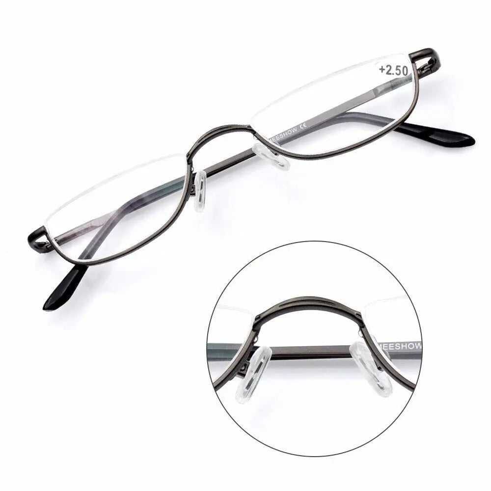 Retro Reading Glasses High-definition Metal Spring Hinges Half Moon Semi Rimless Readers Optical Spectacle Small Frame Eyeglass