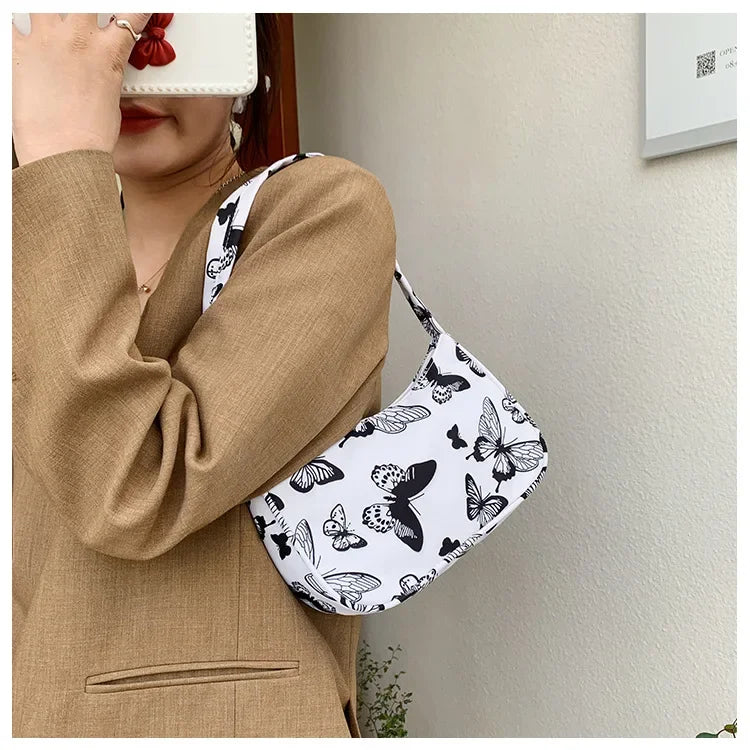 Women Shoulder Bag Fashion Animal Pattern Print Bag Casual Nylon Butterfly Leopard Zebra Cow Print Women Handbag Underarm Bags