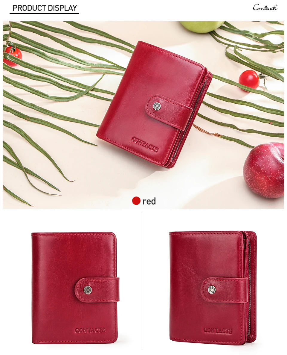 CONTACT'S Genuine Leather RFID Vintage Wallet Men With Coin Pocket Short Wallets Small Zipper Wallet With Card Holders Man Purse