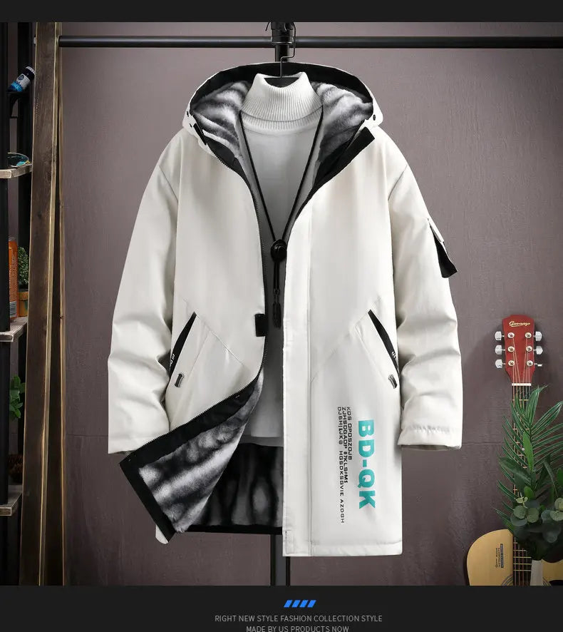 2023 Autumn and Winter New Fashion Trend Long Warm Trench Coat Men's Casual Loose Comfort Plus Fleece Thickened Large Size Coat