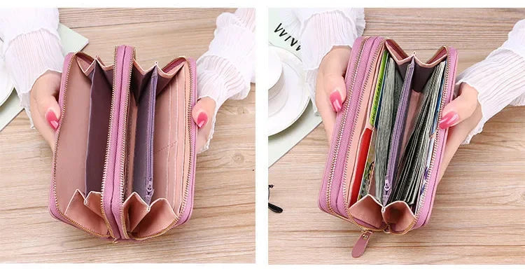 Long Wallet for Women Female Tassel Coin Purse Card Holder Wallets Double Zipper PU Leather Clutch Bags Luxury Money Phone Bag