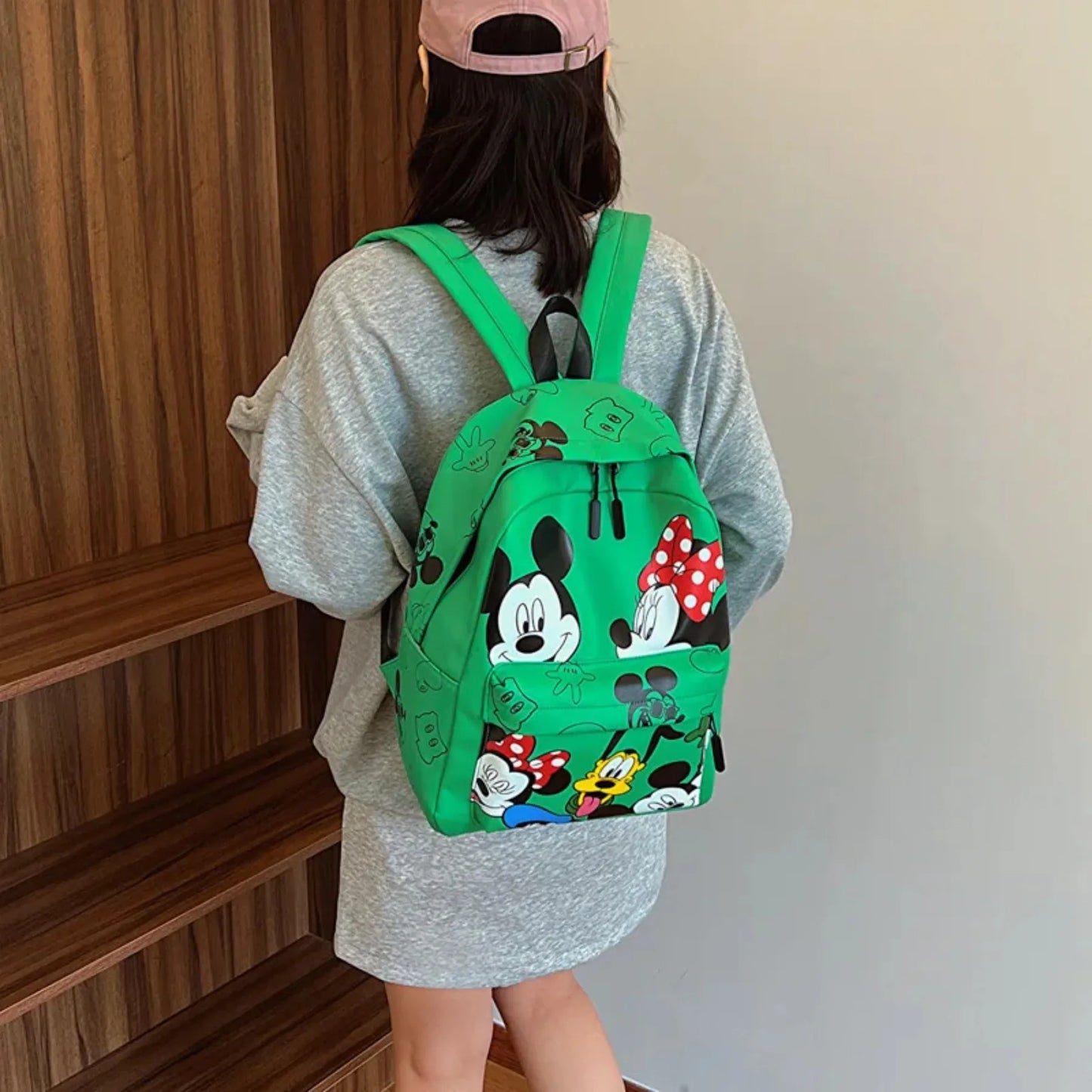 New Disney Mickey PU Leather Backpack Classic Cartoon Laptop Bag Minnie Mouse Large Capacity School Bag Women Fashion Tote Bag