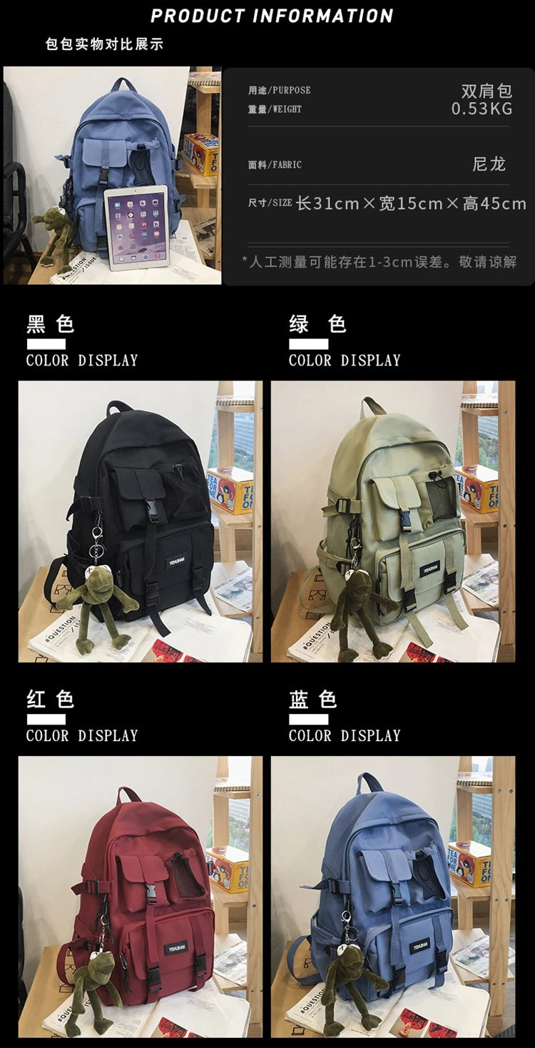 2024 Unisex School Backpack Black Nylon Anti Theft Large Students Laptop Rucksack Sweethearts Casual Travel Chic Korean Mochilas