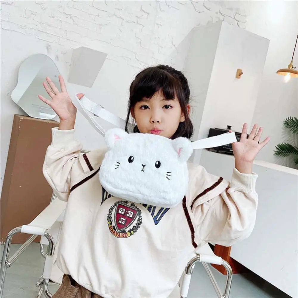 Plush Cartoon Children's Messenger Bag Cute Cat Lovely Kids Crossbody Handbags Zipper Little Girl Purse Gift For Child