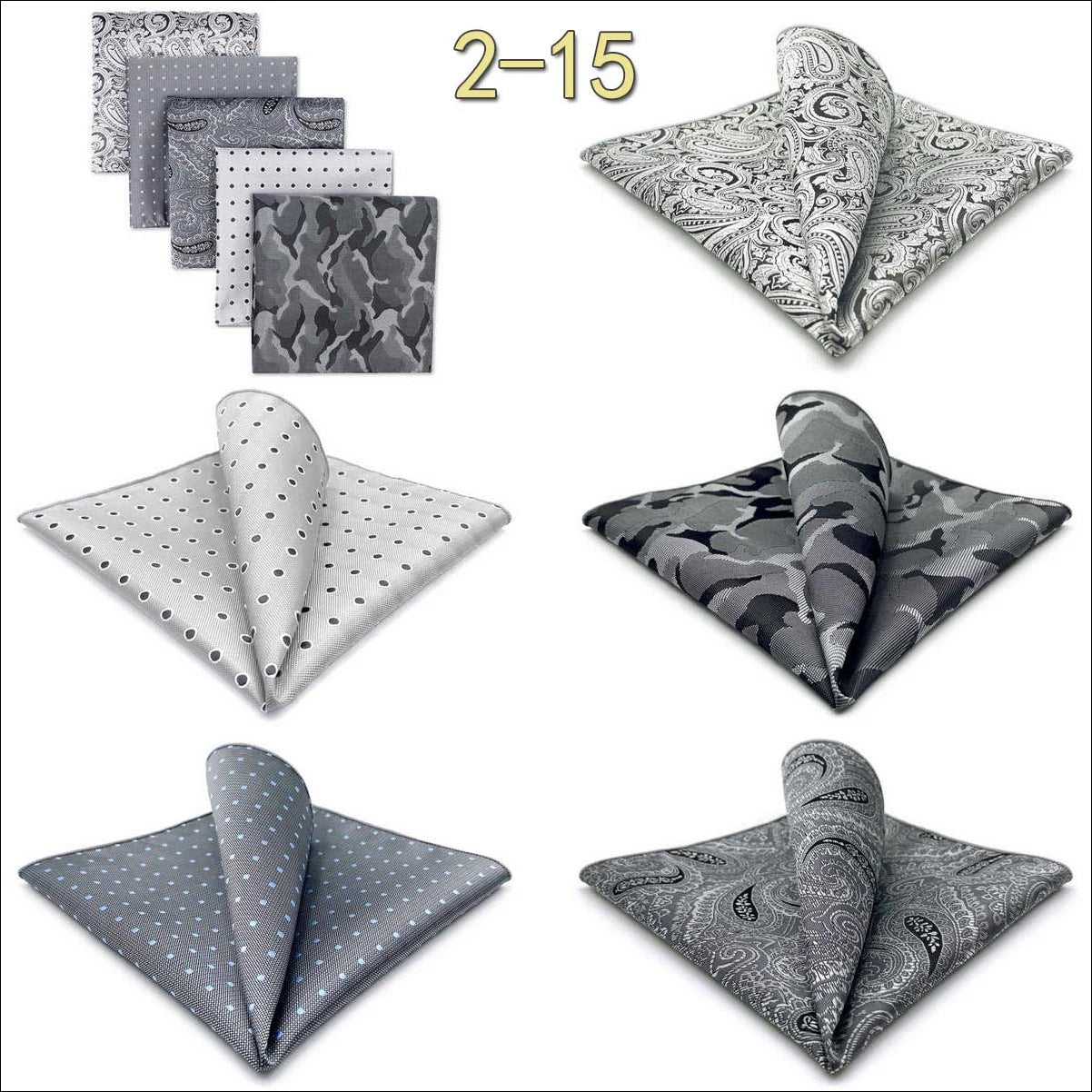 5 Pieces Mens Pocket Squares Wedding Handkerchiefs Set Fashion Formal Bundle Luxury Unique