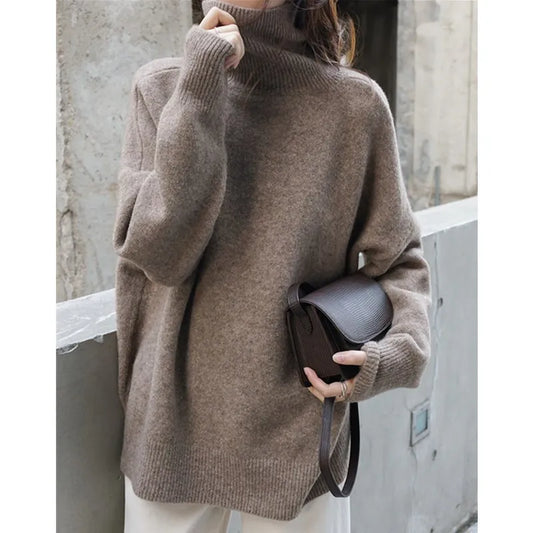 2023 New turtleneck cashmere sweater women thickened cashmere sweater loose hedging lazy knit base