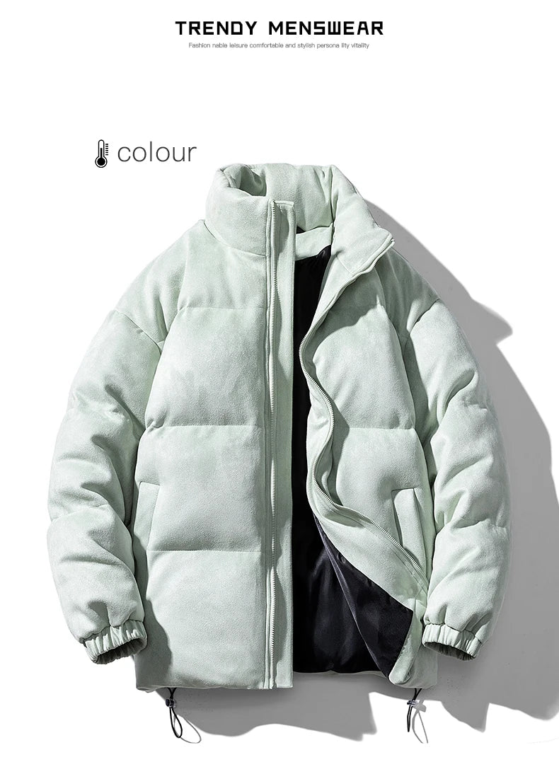 Winter Faux Suede Puffer Jacket New Retro Parkas Coat Men Various Color Cotton-Padded Coat Oversize Warm Solid Color Streetwear