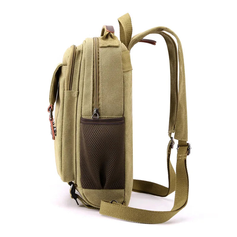 Small Mens Backpack Canvas Casual Backpacks for Men 2024 Mini Male School Bag Rucksack Man Multi-function Crossbody Bag Travel