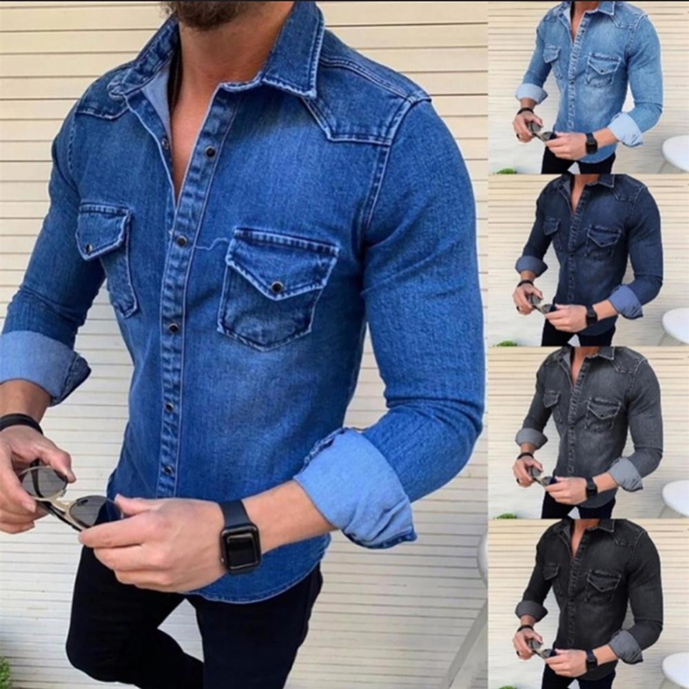 Spring Autumn Denim Shirts Men Top Long Sleeve Jeans Shirts for Men Single-breasted Casual Shirts chemise homme рубашка мужская