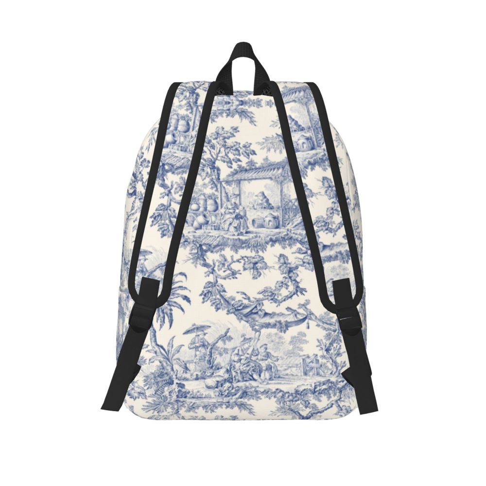 Personalized Navy Blue Toile De Jouy Canvas Backpacks Men Women Basic Bookbag for School College French Countryside Floral Bags