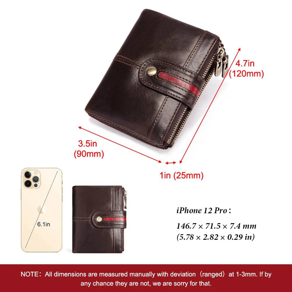 Short Genuine Leather Men's Wallets England Style Clutch Bag Top Quality Mini Purse for Women with Double Zipper Coin Pocket