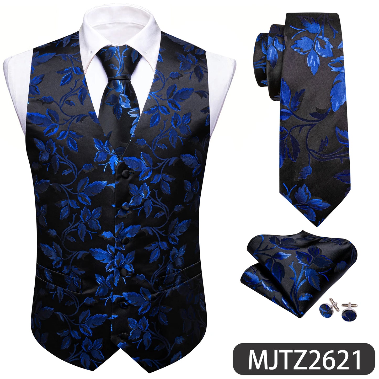 Sky Navy Royal Teal Blue Silk Men Vest Tie Hanky Cufflink Set Woven Waistcoat Sleeveless Jacket Male Wedding Business Barry.Wang