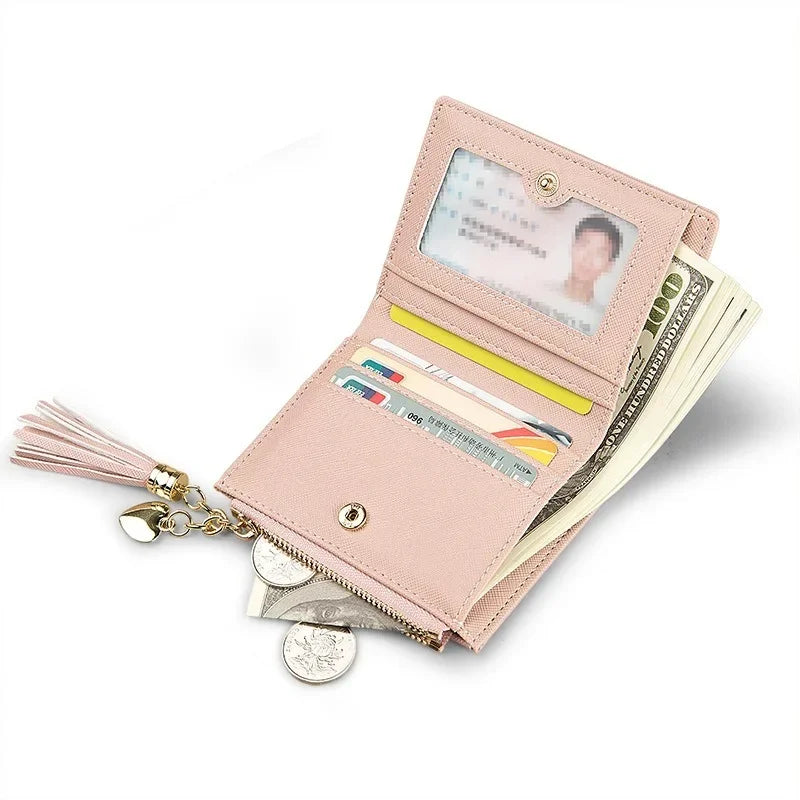 Fashion Women's Wallets Tassel Short Wallet For Woman Zipper Mini rfid Coin Purse Ladies Small Wallet Female Leather Card Holder