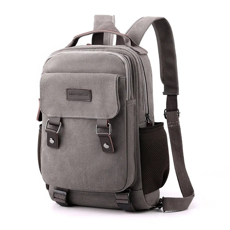 Small Mens Backpack Canvas Casual Backpacks for Men 2024 Mini Male School Bag Rucksack Man Multi-function Crossbody Bag Travel