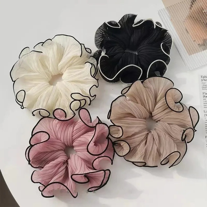 2023 Sweet Temperament Fashion Exaggerated Hair Band Hair Accessories Retro Wrinkle Chiffon Scrunchies for Women Girls