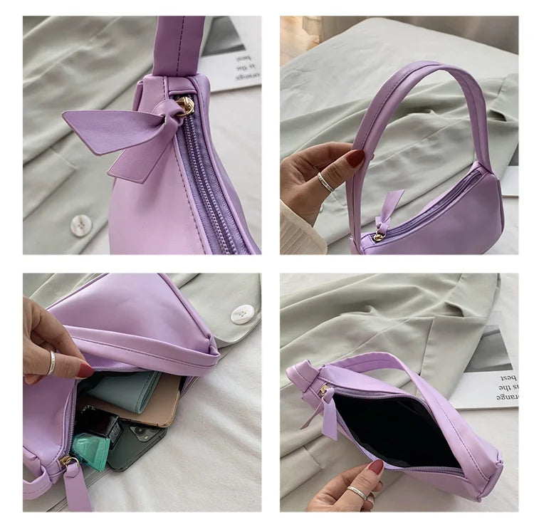 Retro Soft PU Leather Women Shoulder Underarm Bags Casual Solid Color Small Top-Handle Handbags Ladies Fashion Shoulder Bags