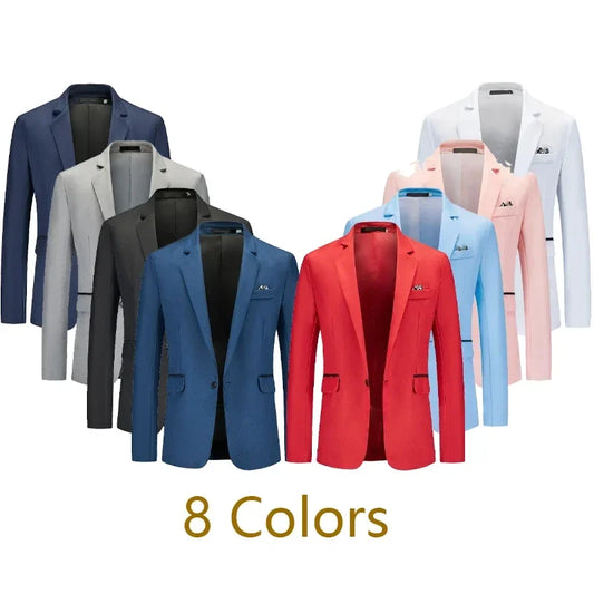 Nouveau costume pour homme 8 couleurs, couleur unie, revers, bouton unique, robe de mariée, costume slim