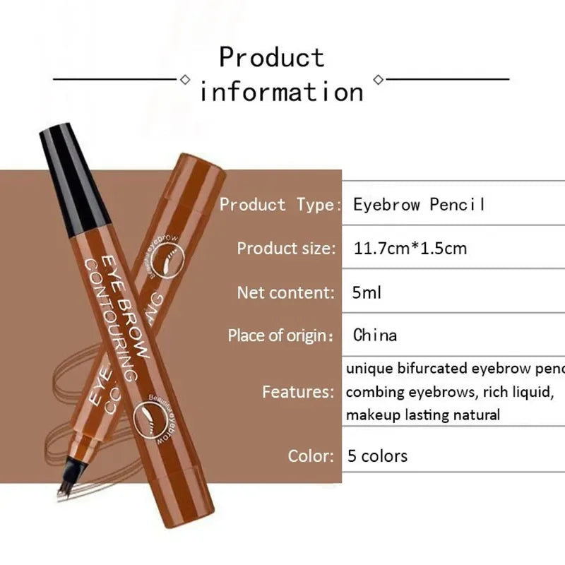 Crayon à sourcils à quatre pointes, 5 couleurs, pinceau à sourcils, liquide fendu, imperméable, longue durée, rehausseur de sourcils, crayon à sourcils