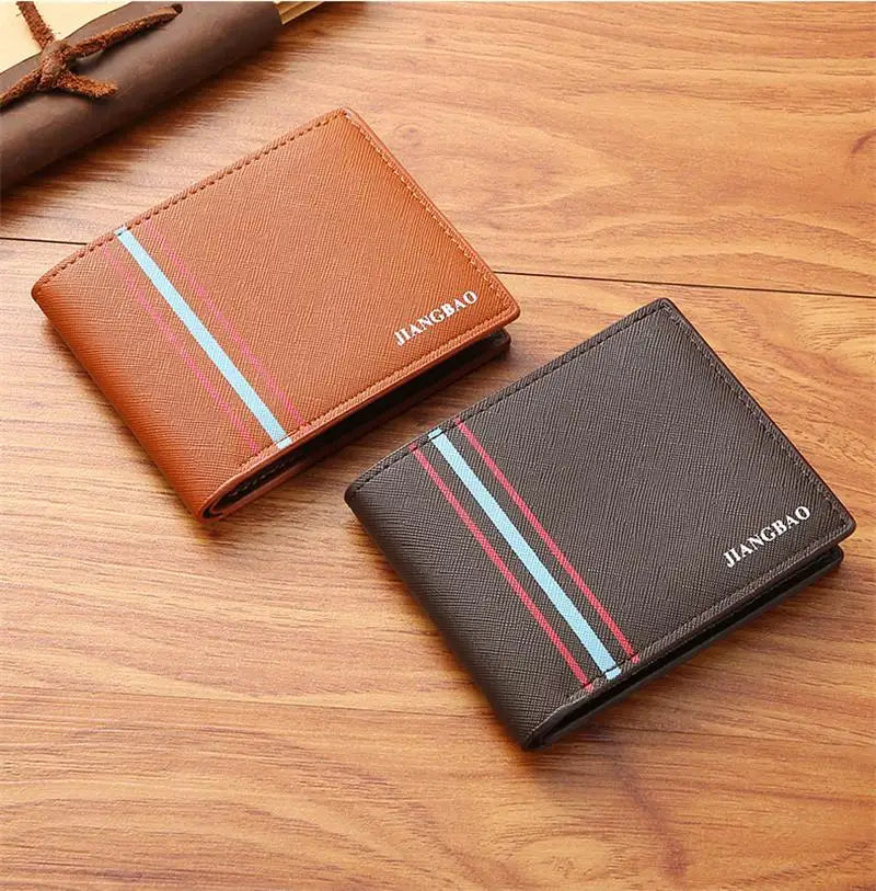 Men'S Short Fashionable Thin Wallet Multi Card Cross Pattern Wallet Spot Horizontal Large Capacity Business Soft Leather Wallet