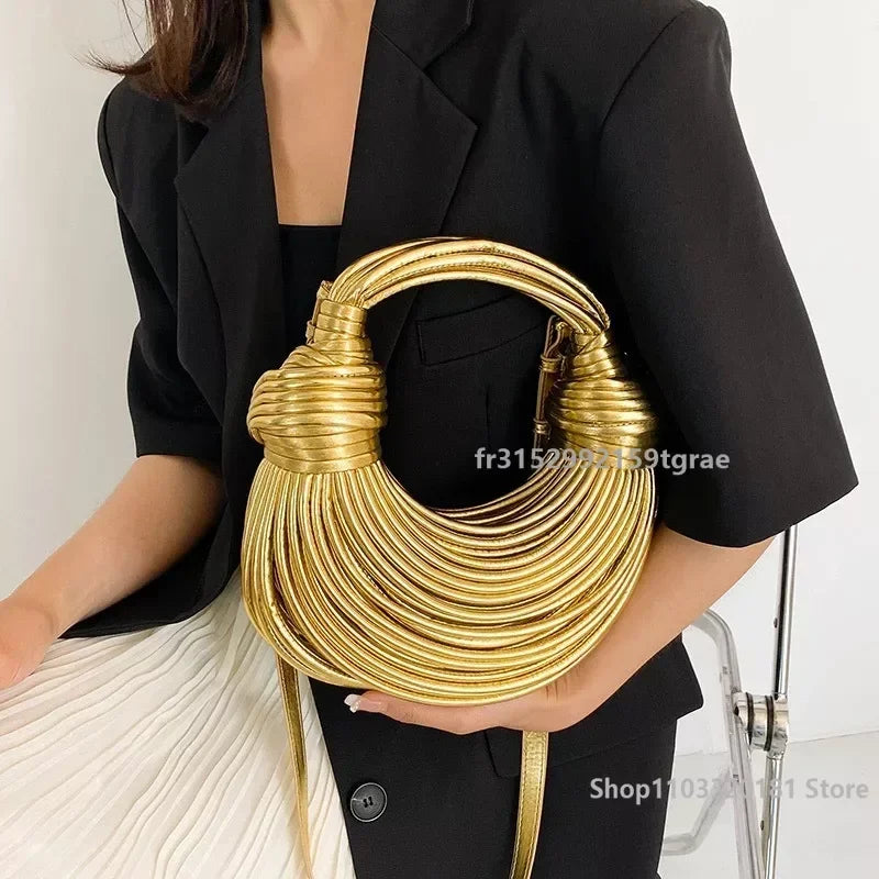 High-end Gold Bag Ladies Handbag Fashion Designer Silver Hand Woven Crossbody Bag Luxury Niche Designer Shoulder Bag New 2024