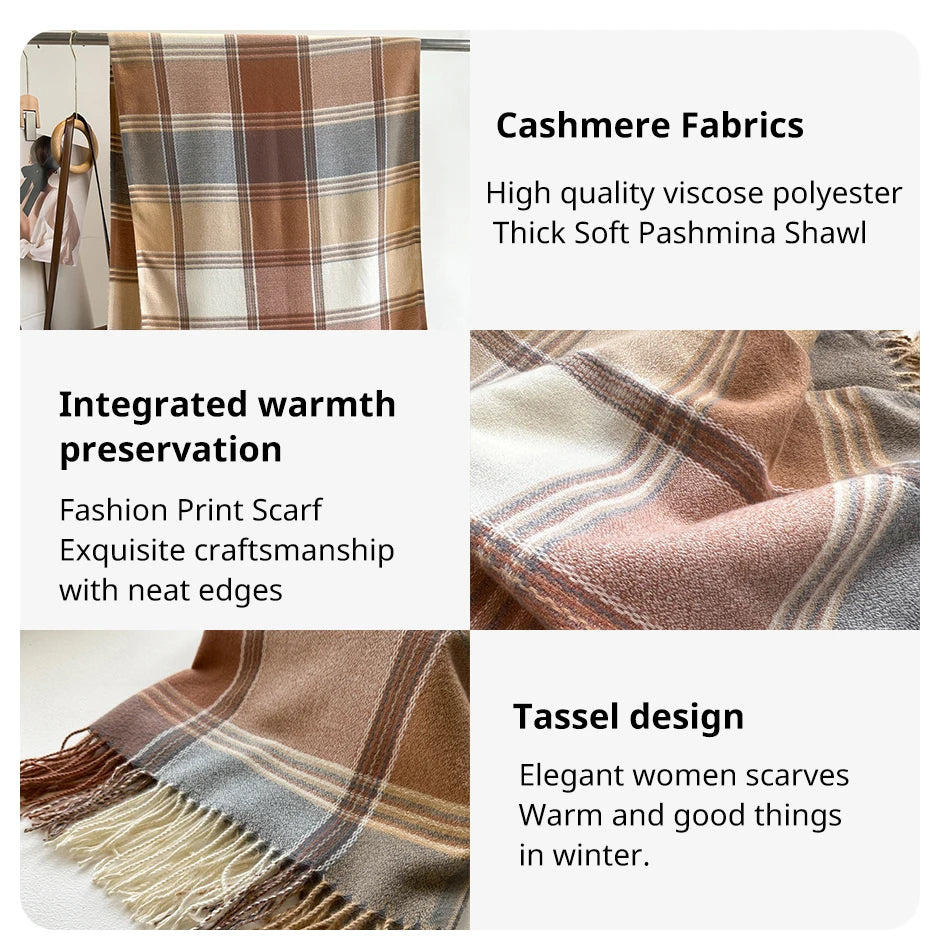 2023 Warm Plaid Cashmere Shawl Poncho Winter Scarf Luxury Print Blanket Pashmina Wraps Bufanda With Tassel Casual Stoled Echarpe