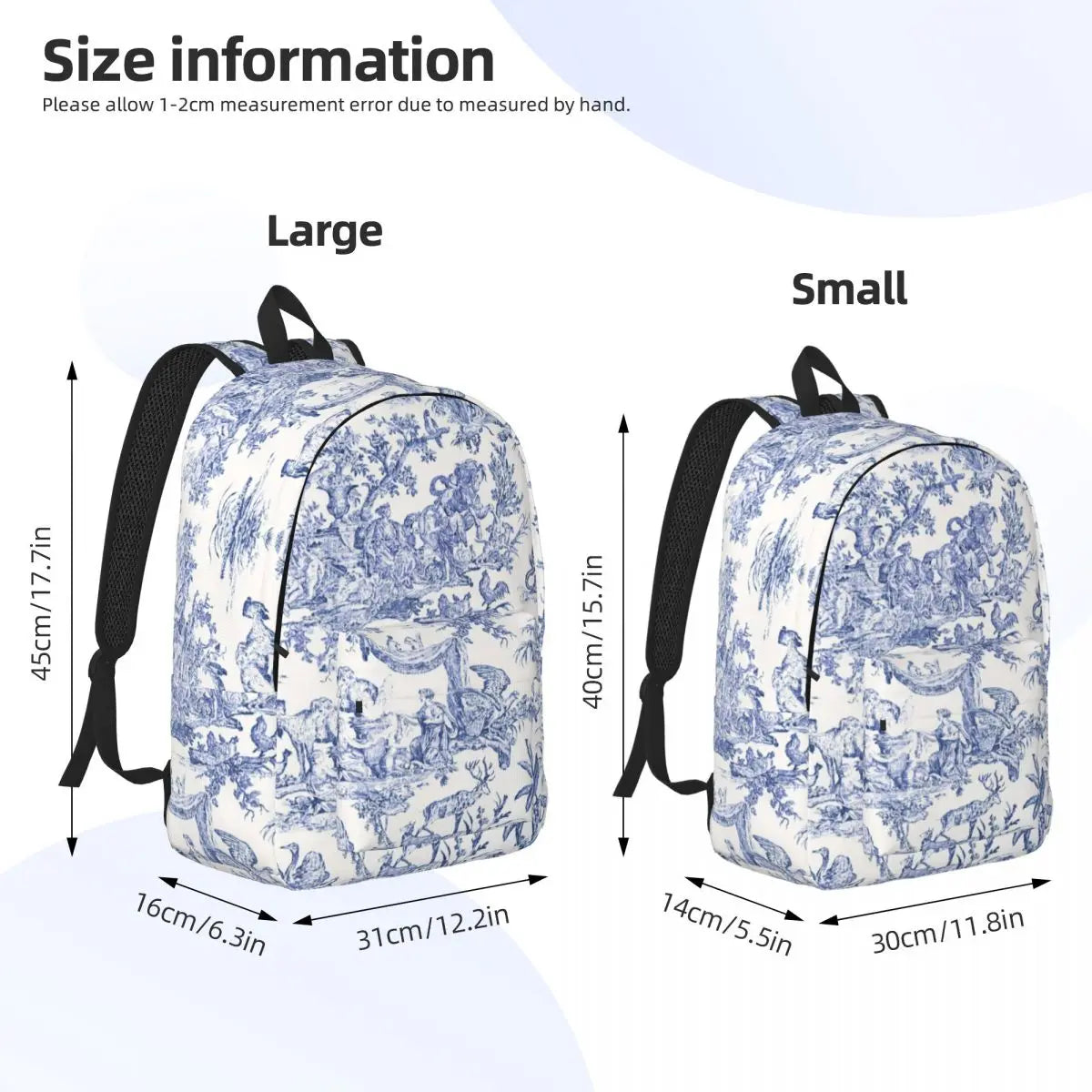 Personalized Navy Blue Toile De Jouy Canvas Backpacks Men Women Basic Bookbag for School College French Countryside Floral Bags