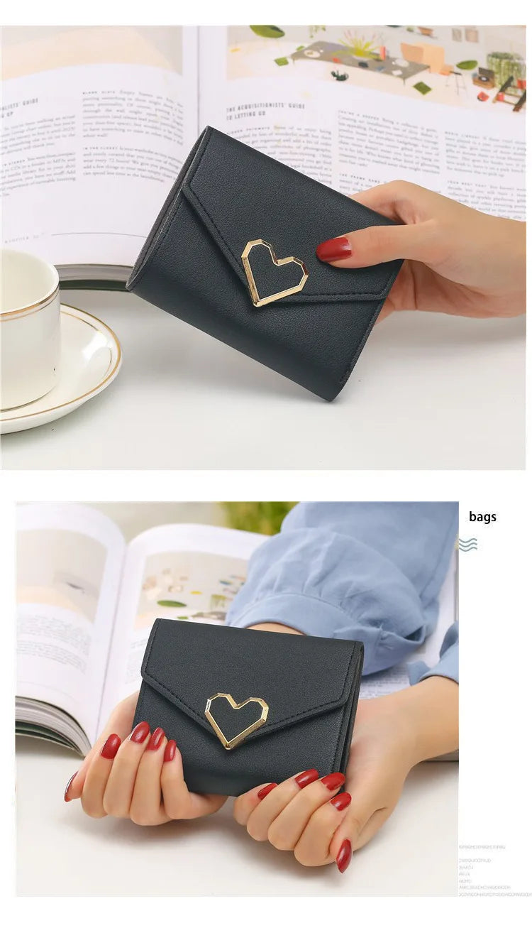 2022 New Short Women Wallets Free Name Engraving Kpop Heart-Shaped Cute Small Women's Wallet PU Leather Slim Simple Female Purse