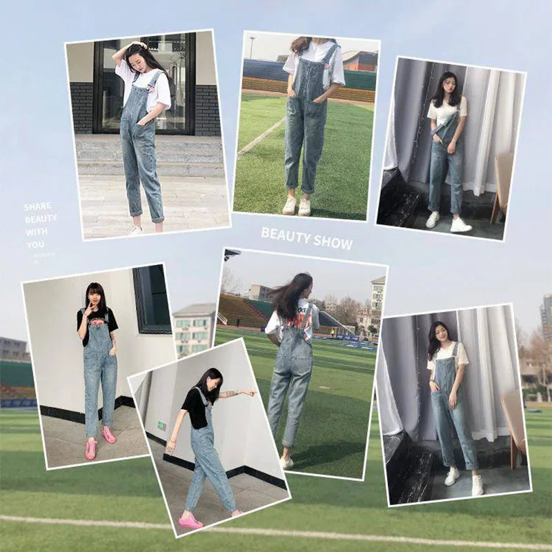 Biyaby Washed Denim Jumpsuit Women Casual High Waist Blue Wide Leg Pants Female 2024 Spring Korean Loose Pockets Jean Overalls