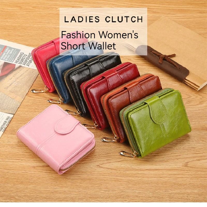 Portefeuilles tendance pour femmes en cuir PU, porte-monnaie court pour femmes, mini porte-cartes rose, porte-monnaie à fermeture éclair pour dames