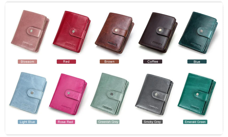 CONTACT'S Genuine Leather RFID Vintage Wallet Men With Coin Pocket Short Wallets Small Zipper Wallet With Card Holders Man Purse