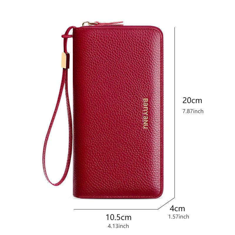 Genuine Leather Women Wallet 2024 Luxury Long Wallets for Women Large Capacity Clutch Bag Card Holder Purse Double Zipper Wallet