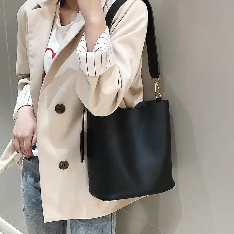 2piece/set Fashion Designer Pu Leather Women's Handbags Good Casual Ladies Tote Female Black Bucket Women Shoulder Crossbody Bag