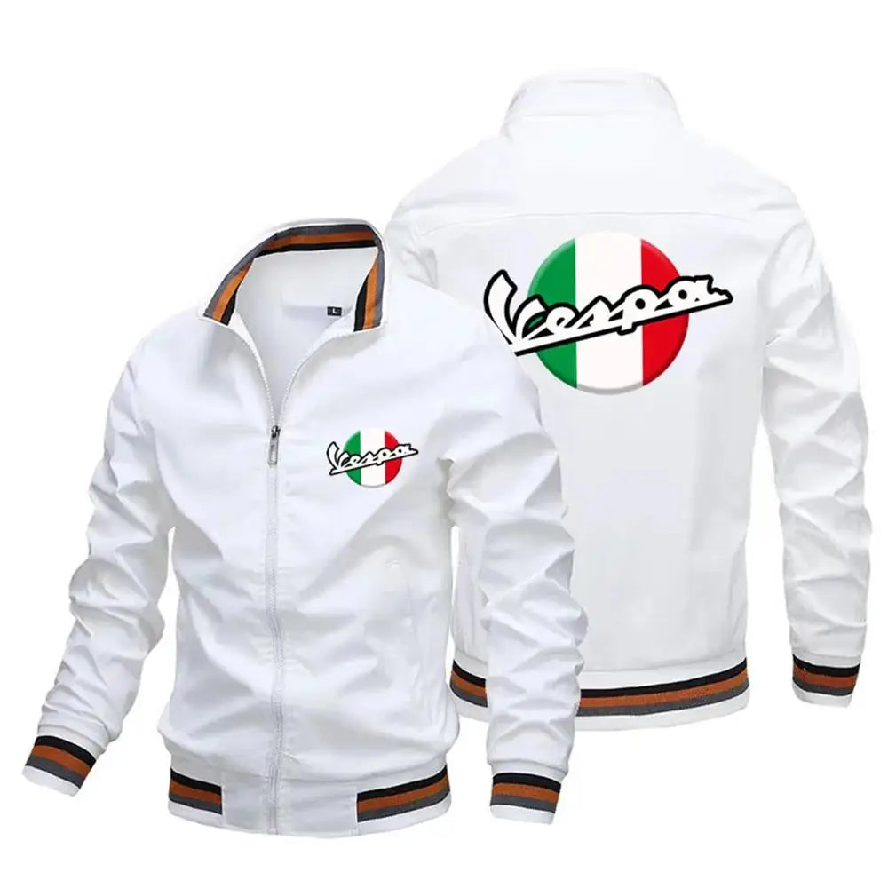 Men's casual Vespa motorcycle logo printed jacket, windproof pilot riding 2024