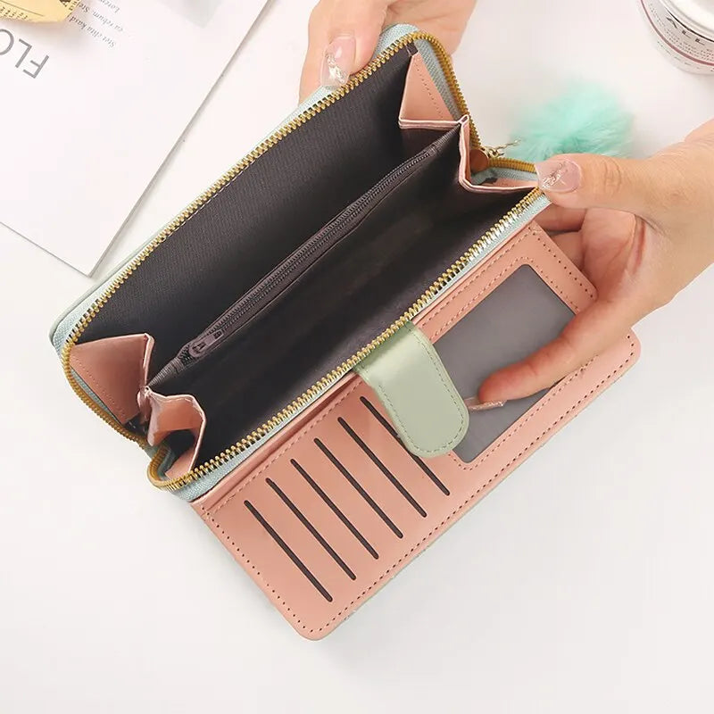 Women Long Wallet Pu Leather Card Holder Large Capacity Hasp Zipper Coin Purse Multi Card Organizer Cell Phone Wristlet Handbag