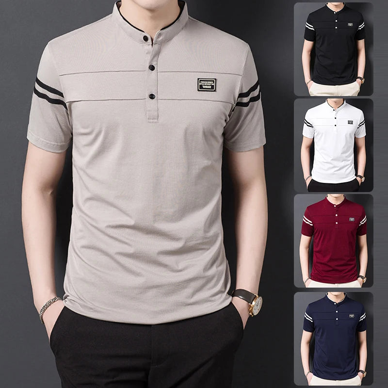 Men's Fashion Summer POLO T-shirt Casual Cotton Breathable Top Stand Up Neck Short Sleeve Korean Comfortable T-shirt