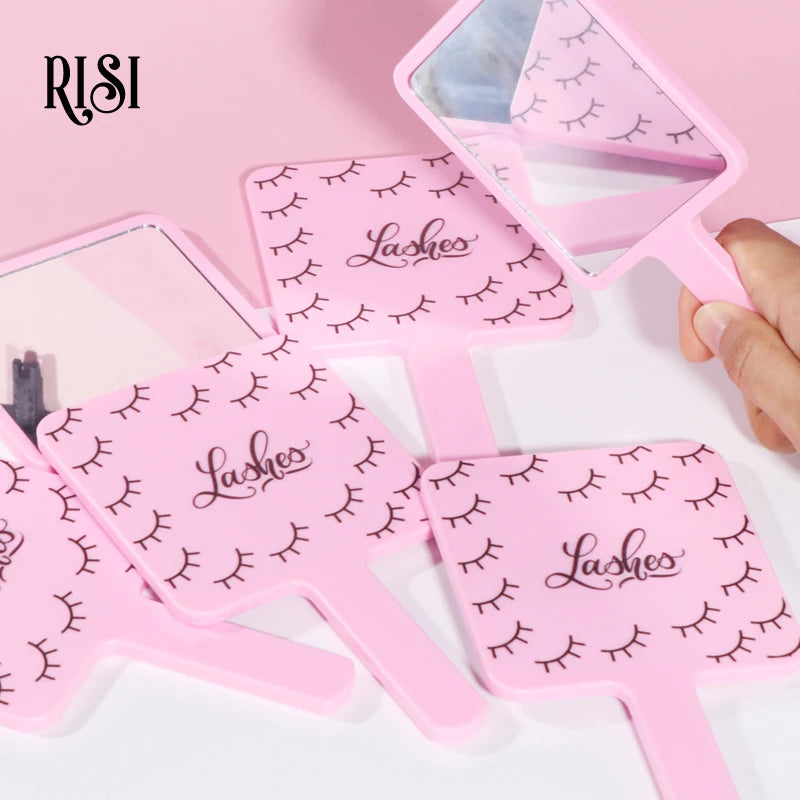 RISI Lovely Private LOGO Eyelash Extension Handheld Makeup Mirror Fashion Eyelash Mirror With Handle