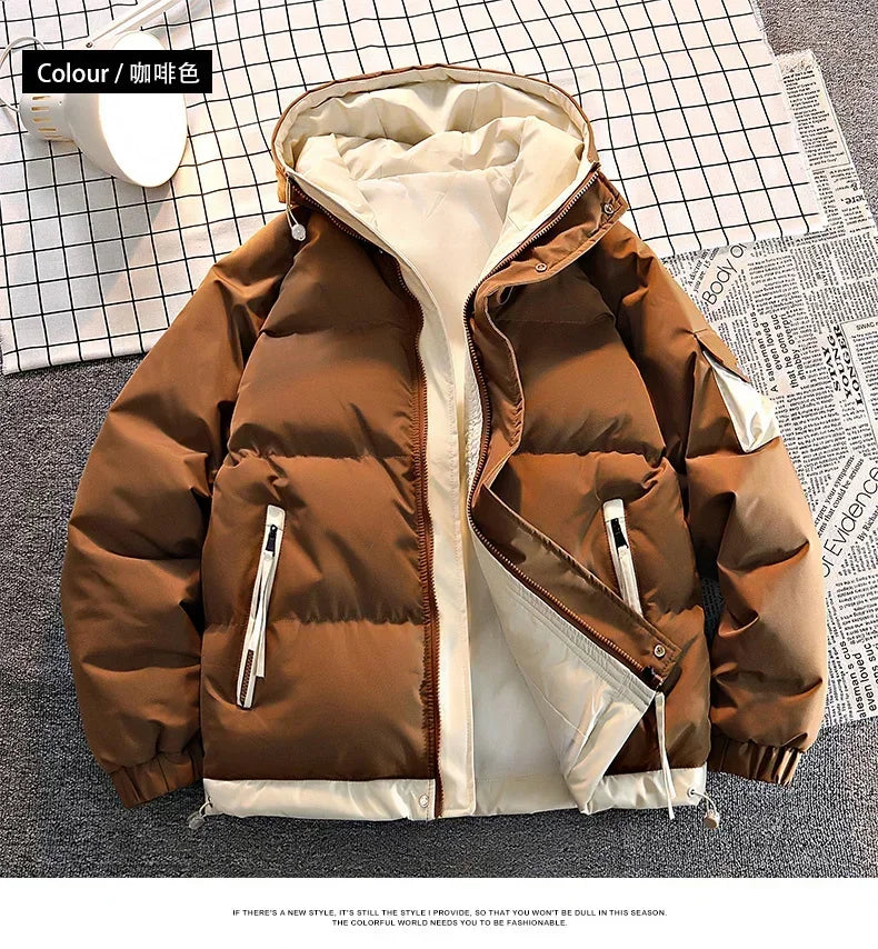 Men Hooded Winter Thicken Warm Winter Man Windproof Jacket New Streetwear Casual Parkas Padded Jacket Male Loose Coats