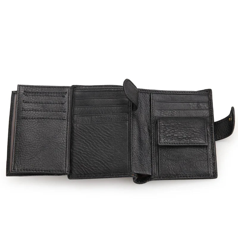 High Quality Genuine Leather Card Wallet Men Women RFID Genuine Leather Short Wallet Multi Cards Slots Button Man Purse