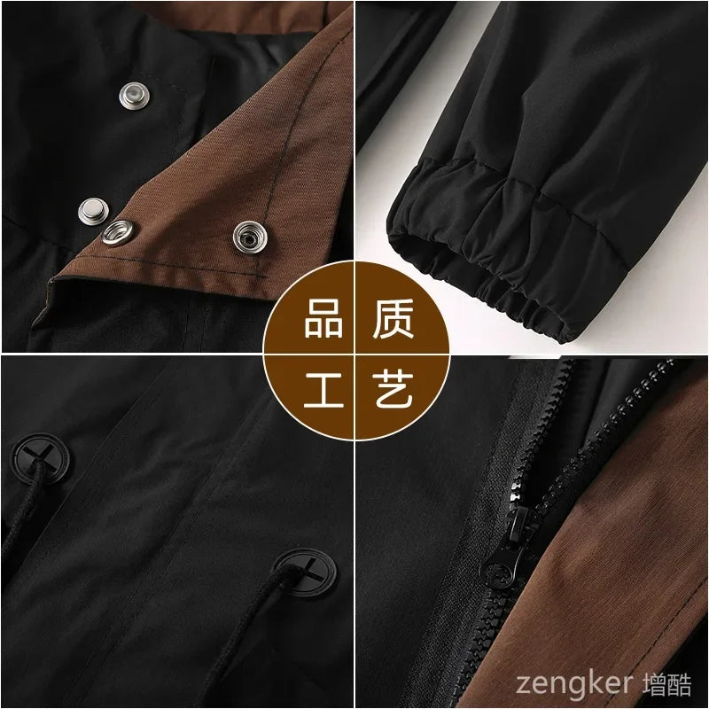 Large size medium long windbreaker men's plus size spring  autumn hooded jacket casual assault jacket 180kg 12xl 10XL