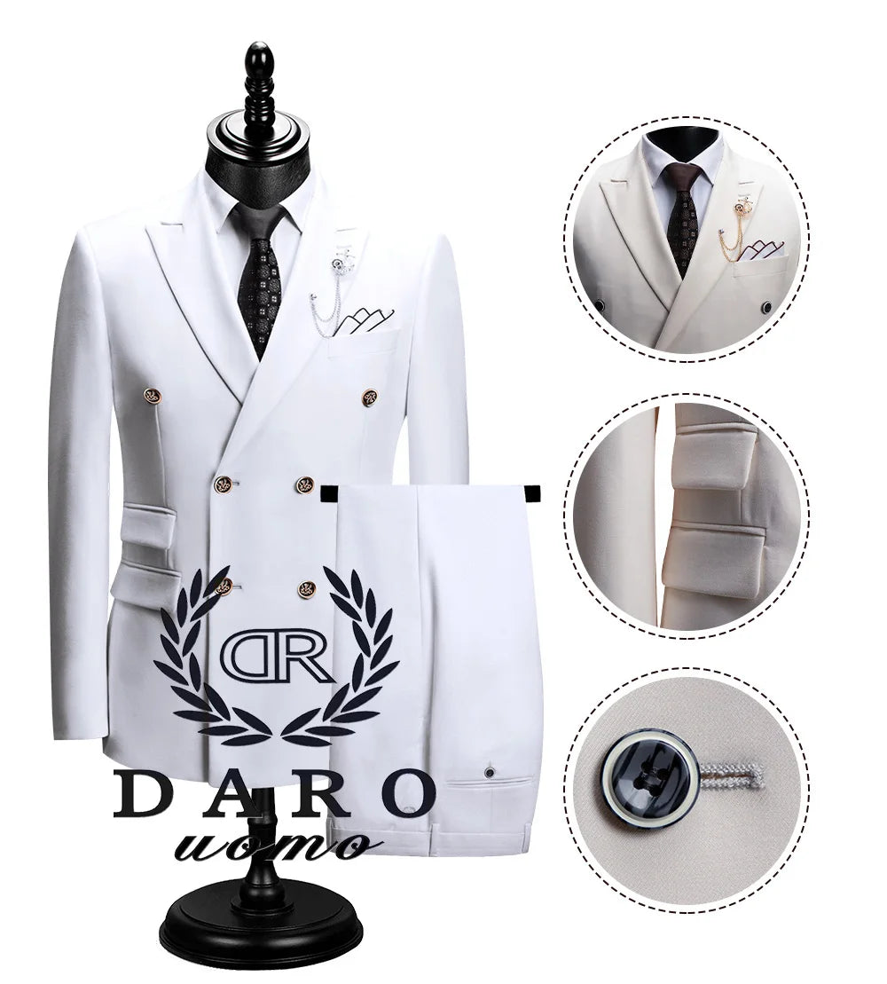 DAROuomo 2024  Men Suit Slim Fit Formal Business Work Wear Suits 2Pcs Set (Jacket+Pants)DR8211