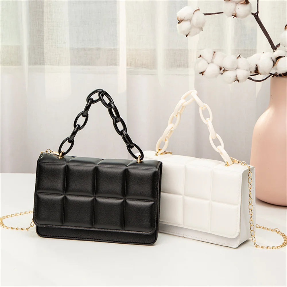 2024 New PU Leather Shoulder Bags for Women Fashion Texture Chain Rhomboid Crossbody Bags Summer Trend Handbags Phone Bag Ladies