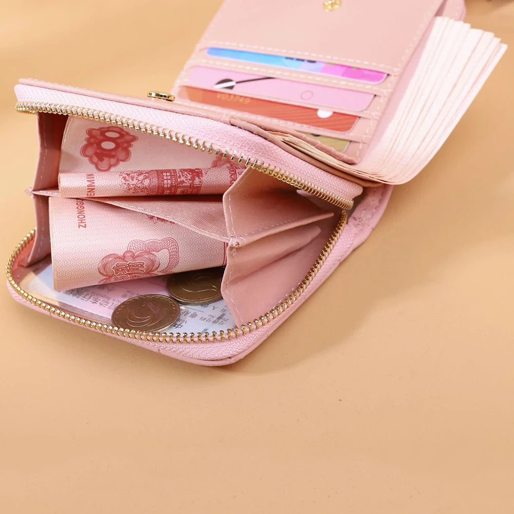 Leisure Flodable Short Wallets Coin Card Holder Women‘s PU Leather Plaid Zipper Coin Money Purses ID Credit Card Holder Wallet