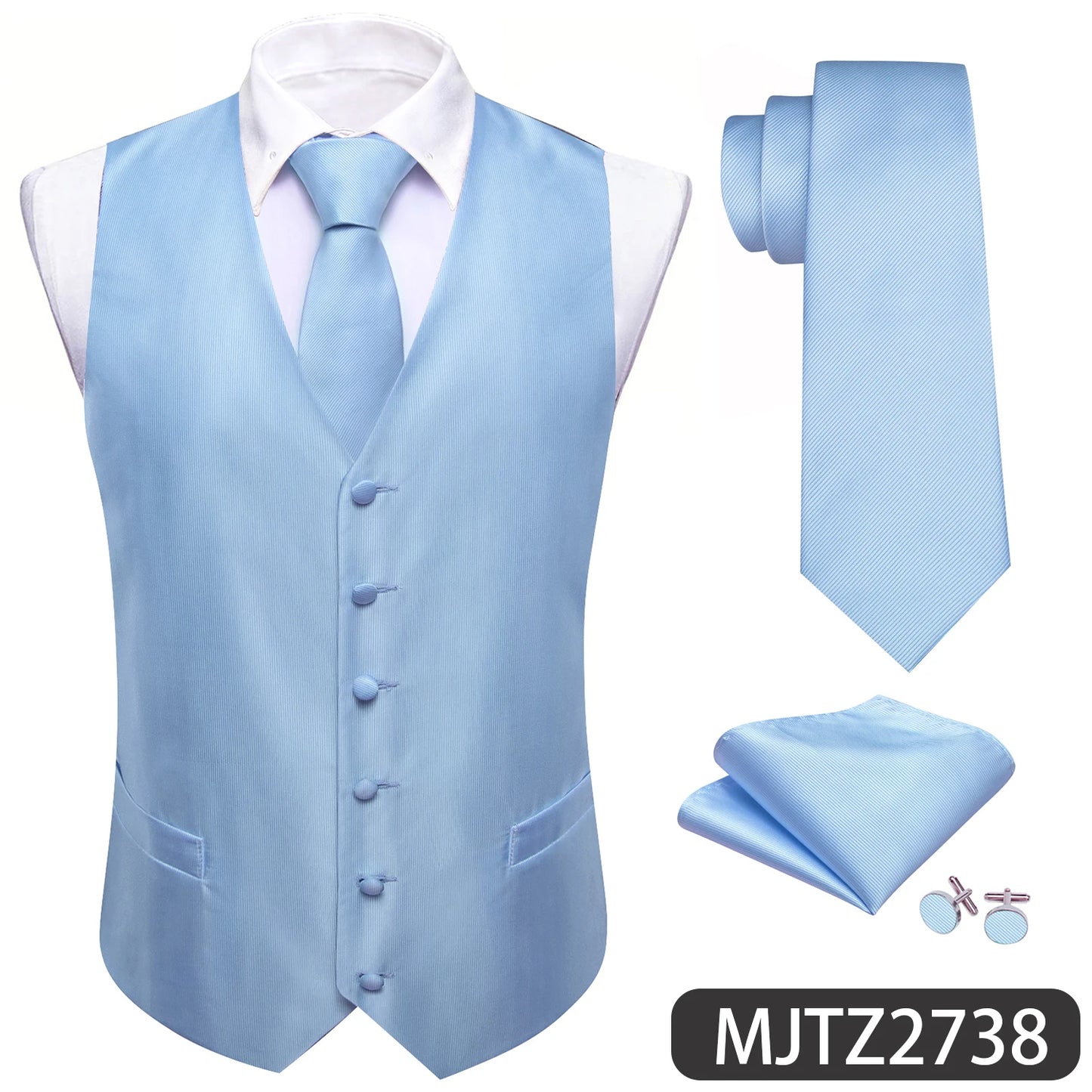 Sky Navy Royal Teal Blue Silk Men Vest Tie Hanky Cufflink Set Woven Waistcoat Sleeveless Jacket Male Wedding Business Barry.Wang