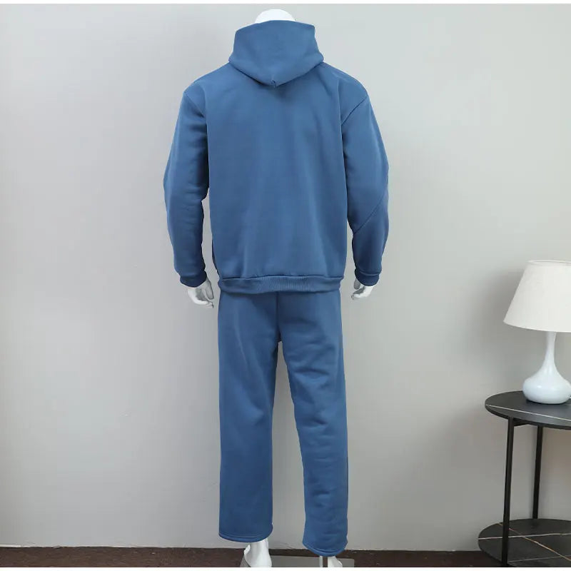 Casual Solid Couple's Hooded Sweatshirt And Loose Sweatpants 2 Piece Suit Male Autumn Jogging Sweatshirt Trousers Outfits Suits