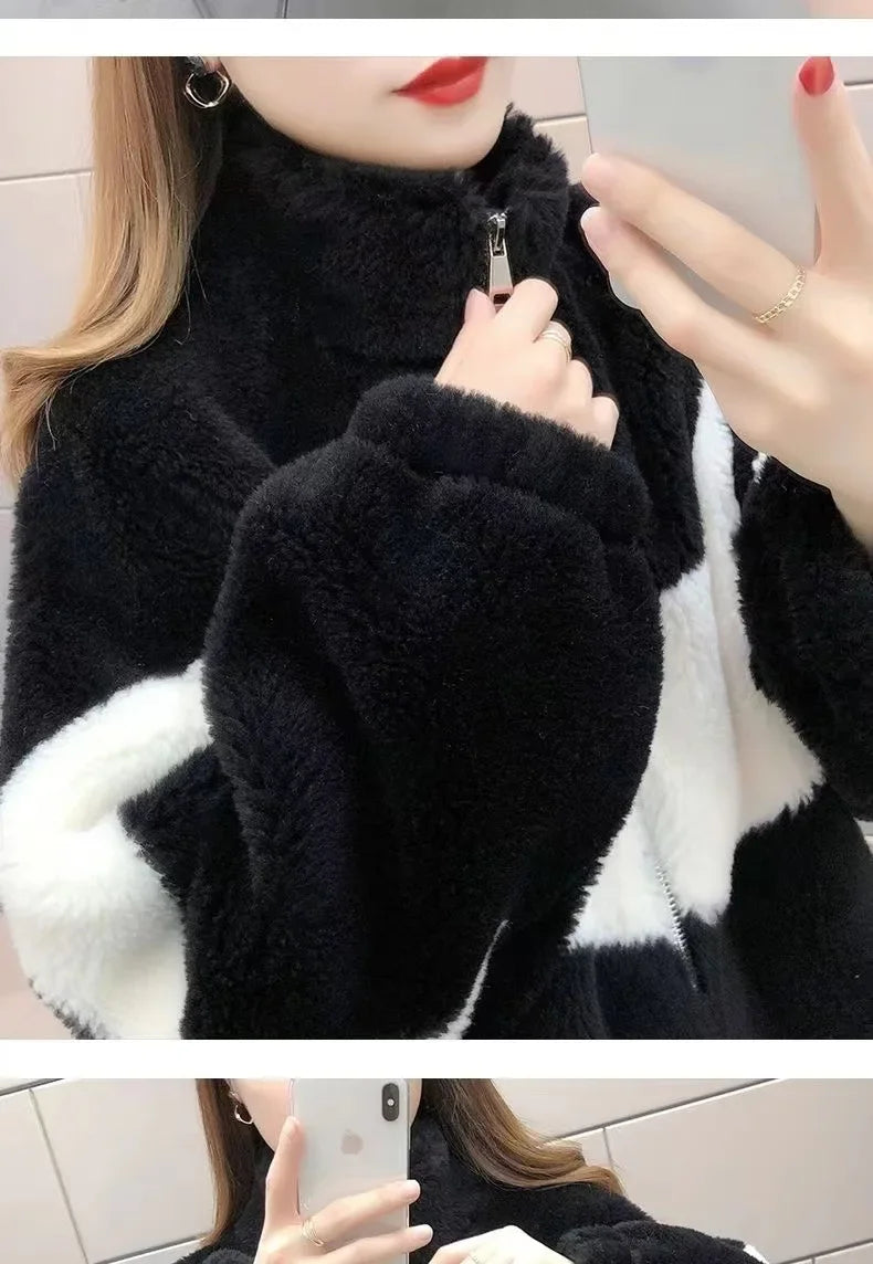 2024 Spring New Women's Thickened Stylish Double-sided Fleece Zipper Jacket Integrated Sweatshirt Long Hair Velvet Hoodies